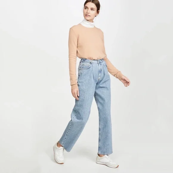 Agolde Baggy Tab Mid Rise Pleated Straight Jeans in Sweetener Size 31